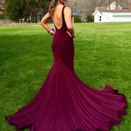 Prom Dress,mermaid Purple Backless Long Prom..