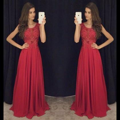 Prom Dress,red Lace Prom Dresses,a-line Chiffon..
