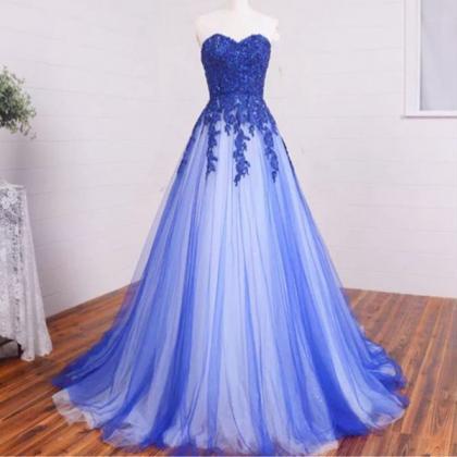 Prom Dress,pretty Blue+white Tulle Long Prom..