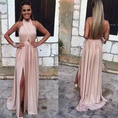 Simple A-line Backless Long Prom Dress,evening..