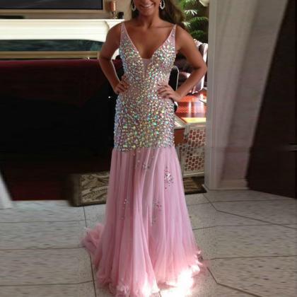 Rhinestone Prom Dress,Pink Prom Dre..