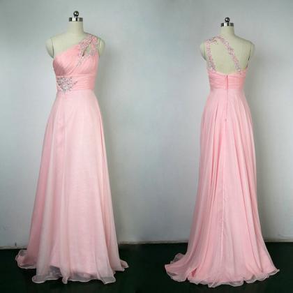 Beaded Prom Dress,one Shoulder Prom Dress,pink..