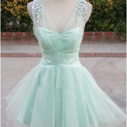 Beaded Prom Dress,mint Green Prom Dress,mini Prom..