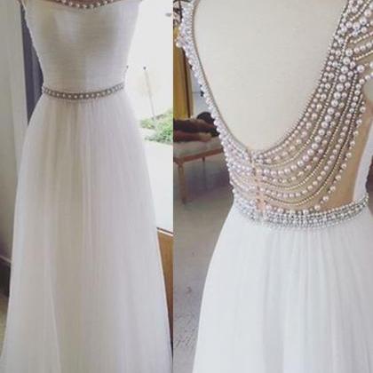 White Prom Dress,beaded Prom Dress,backless Prom..