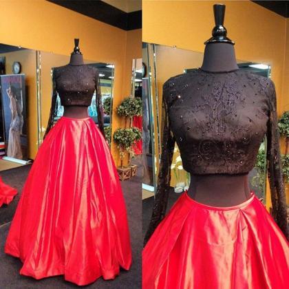 Two Pieces Prom Dress,beaded Prom Dress,long..