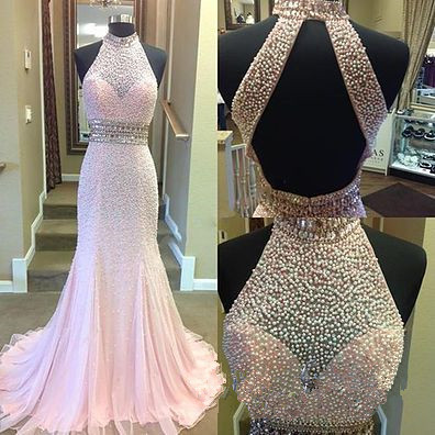 Halter Prom Dress,mermaid Prom Dress,beaded Prom..