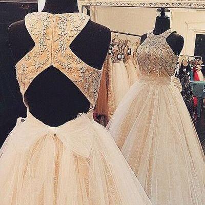 Beaded Prom Dress,illusion Prom Dress,a Line Prom..