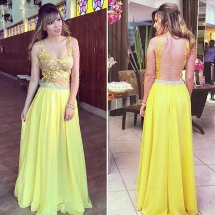 Yellow Prom Dress,chiffon Prom Dress,backless Prom..