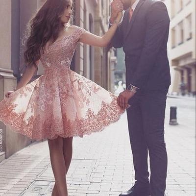 Pink Prom Dress,applique Prom Dress,lace Prom..