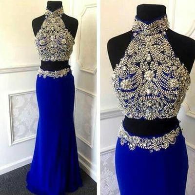 Halter Prom Dress,beaded Prom Dress,two Pieces..