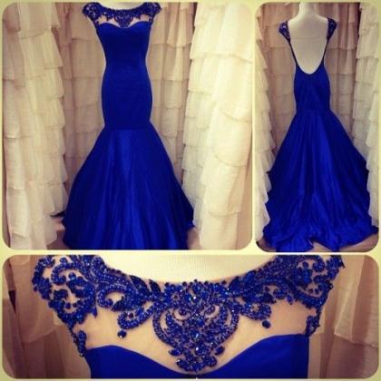 Royal Blue Prom Dress,beaded Prom Dress,mermaid..
