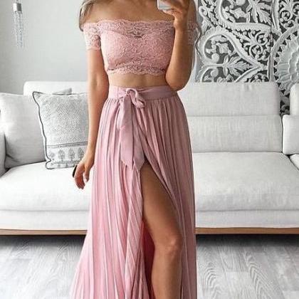 Off The Shoulder Prom Dress,two Pieces Prom..