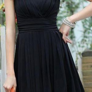 Pleated Prom Dress,black Prom Dress,mini Prom..