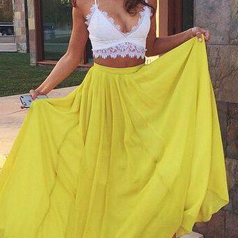 Elegant Prom Dress,two Pieces Party Dress,a Line..