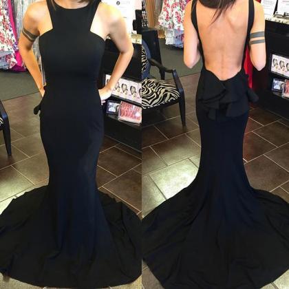 Backless Prom Dress,mermaid Prom Dress,black Prom..