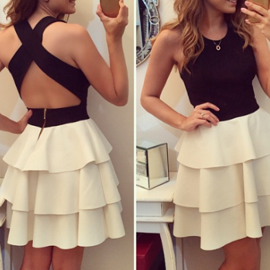 Black And White Prom Dress,open Back Prom..