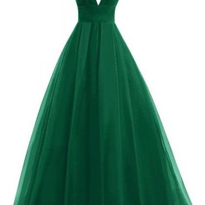 Hunter Green Prom Dress,v Neck Prom Dress,empire..