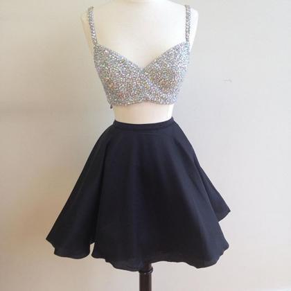 Homecoming Dresses,beaded Top Black Satin Two..