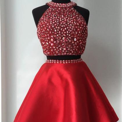 Homecoming Dresses,sequins And Pearl Beaded Halter..