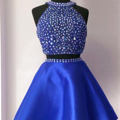Homecoming Dresses,sequins And Pearl Beaded Halter..