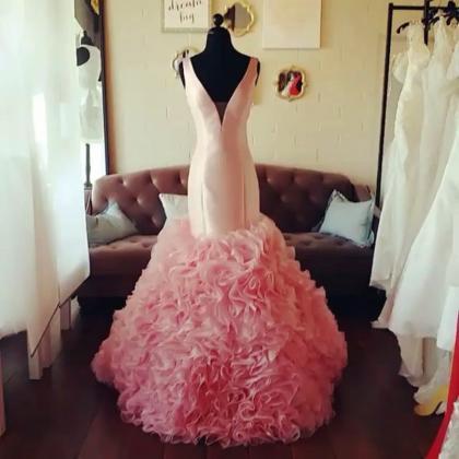 Prom Dress,modest Prom Dress,blush Pink V Neck..