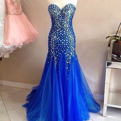 Prom Dress,modest Prom Dress,royal Blue Mermaid..