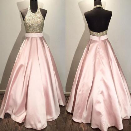 Pink Prom Dresses,halter Prom Dress Open..