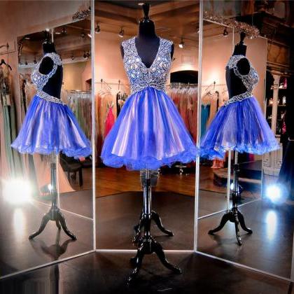Sparkle Royal Blue Prom Dresses,v-neck Prom..