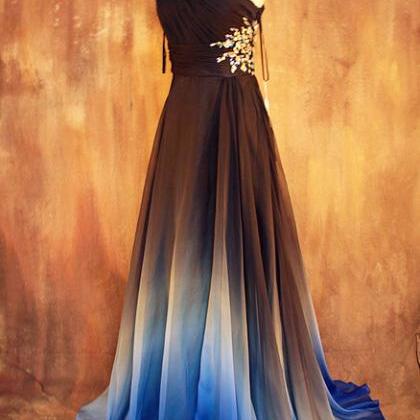 Gradient Ombre Chiffon Prom Dresses Sexy Backless..