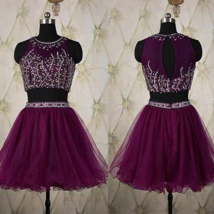 Elegant Two Pieces Homecoming Dresses,purple..