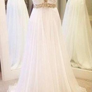 Elegant Prom Dresses,white Prom Dresses,chiffon..