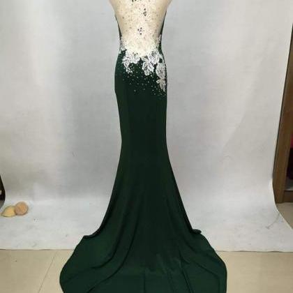 Sexy White Lace Applique Green Chiffon Long Prom..