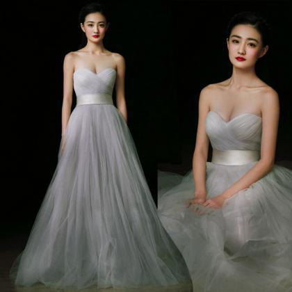 Charming Prom Dress,grey Prom Dress,tulle Prom..
