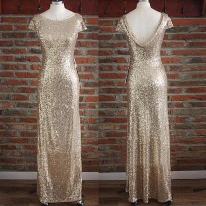 Light Gold Sequin Bridesmaid Dress, Long..