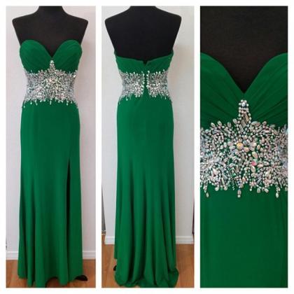 Green Prom Dress, Beading Prom Dress, Unique Prom..
