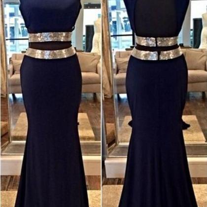 Navy Blue Prom Dress,two Piece Prom Dresses,long..