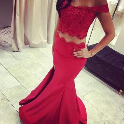 Sheath Mermaid Prom Dress,Red Split..
