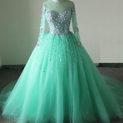 Prom Dress,modest Prom Dress,sparkly Mint Green..