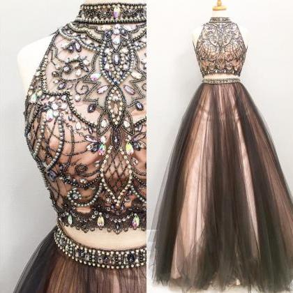 Two Pieces Tulle Prom Dress,Long Pr..