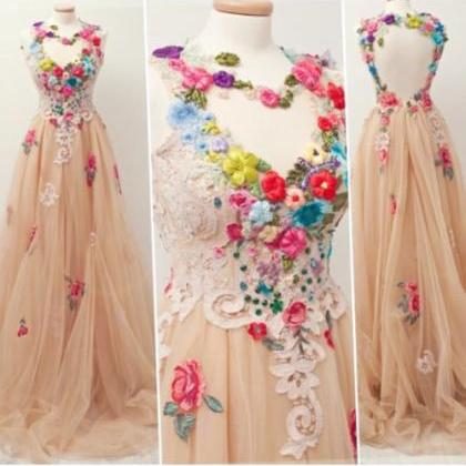 Colorful Appliques Prom Dress,long Prom..