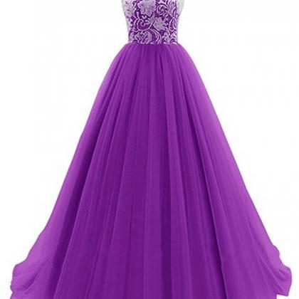 Women's Long Prom Dress Tulle Evening Gown With Lace Tulle Lace Prom ...