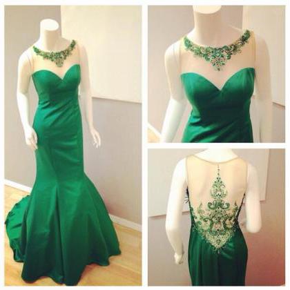 Green Prom Dress, Off Shoulder Prom Dress, Elegant..