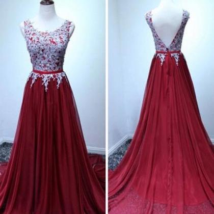 Custom Handmade Burgundy Long Chiffon Prom Dress..