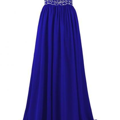 Beautiful Blue Chiffon Beaded A-line Prom Dresses..