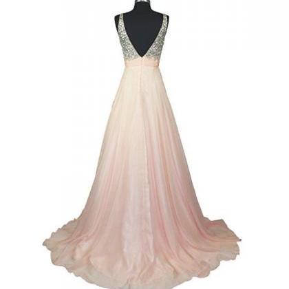 A Line V-neck Formal Chiffon Prom Dresses Evening..