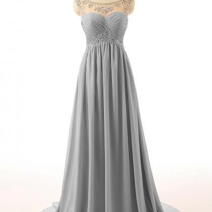 Light Grey Floor Length A-line Chiffon Prom Dress..
