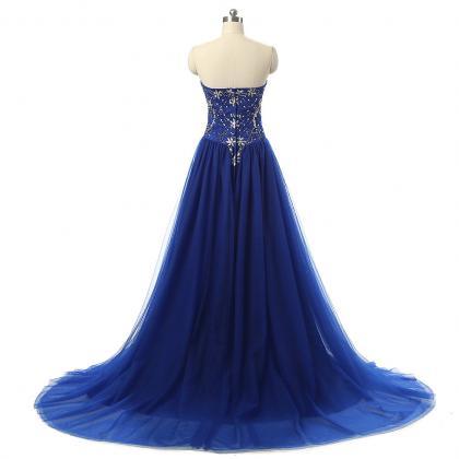 Royal Blue Strapless Sweetheart Long Prom Dress..