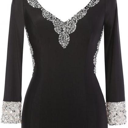 Black Sexy Long Prom Dresses, Long Sleeves Evening..