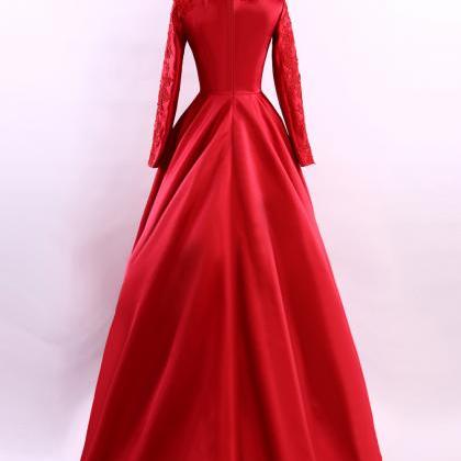 Simple Long Sleeve Red Evening Dresses 2017 Long..
