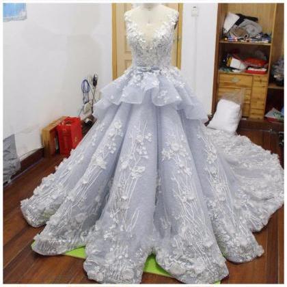 Real Photo Royal Blue Wedding Dress Illusion..